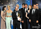 Writer Matthew Weiner (C) and &quot;Mad Men&quot; cast and crew 