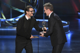 Pedro Pascal presents an award to Matthew Macfadyen from Succession for Outstanding Supporting Actor In A Drama Series at the 75th Emmy Awards