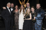 The prosthetic makeup team from The Last Of Us backstage at the 75th Creative Arts Emmy Awards