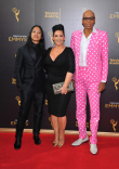 Zaldy Goco, from left, Michelle Visage, and RuPaul Charles on the red carpet at the 2016 Creative Arts Emmys.