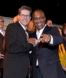 Bob Bergen (l) and Joe Morton (r) of Scandal attend the Performers nominee reception.