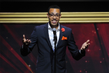 Geenie Deez accepts an award at the 36th College Television Awards at the Skirball Cultural Center in Los Angeles, California, April 23, 2015.