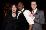 Television Academy governor Lily Tomlin, Tituss Burgess, and Television Academy governor Bob Bergen at the Performers Nominee Reception September 19, 2015, at the Pacific Design Center in Los Angeles, California.