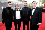 Phil Dunster, Nick Mohammed, Brett Goldstein, and Jeremy Swift arrive at the 73rd Emmy Awards, September 19, 2021 in Los Angeles, California.  